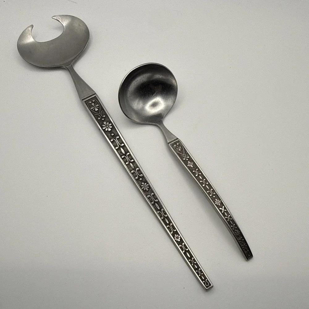 Vintage Riviera Cordova Stainless Salad Serving Fork & Gravy Ladle Set